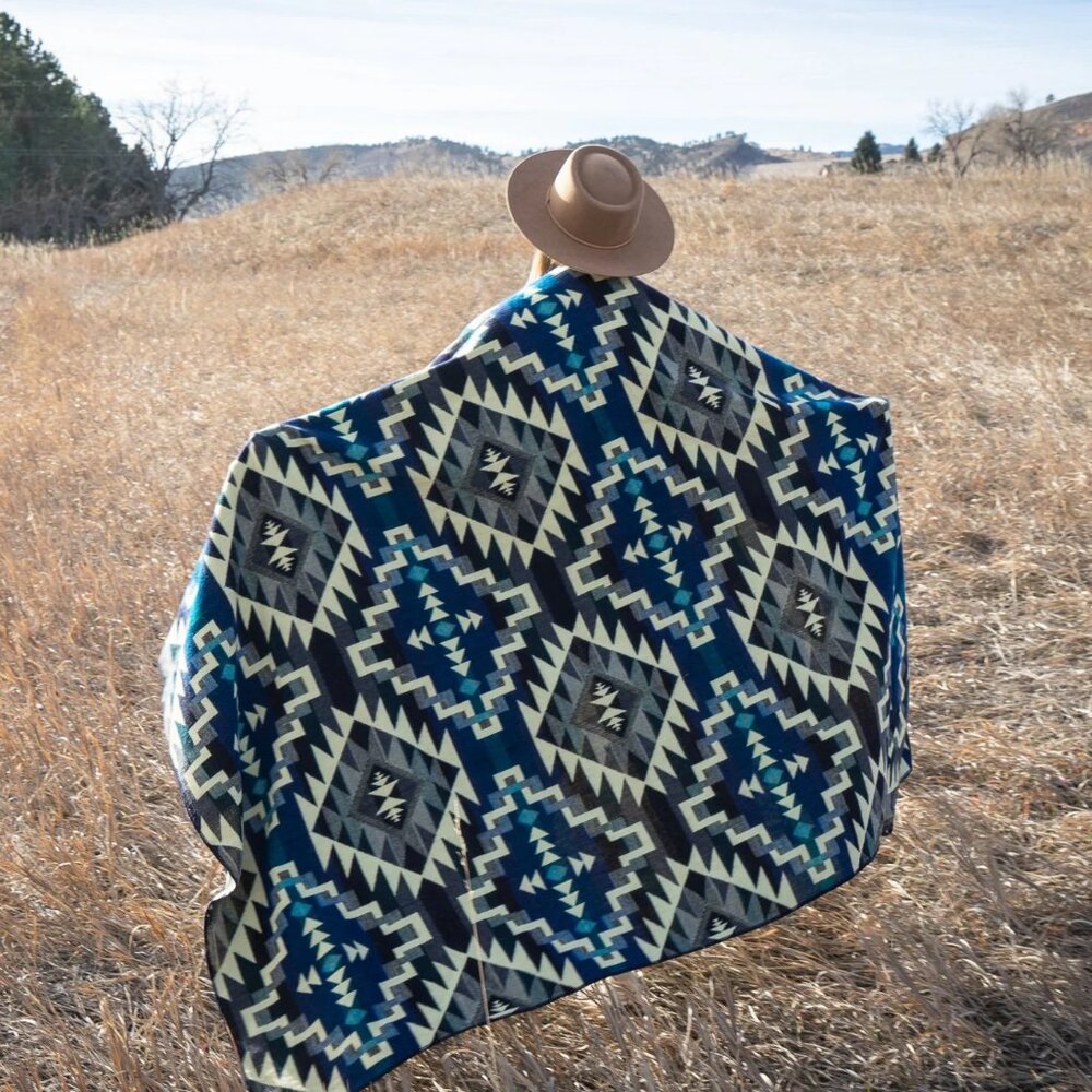 Alpaca Threadz- Andean Alpaca Wool Blanket - Blue Chakana
